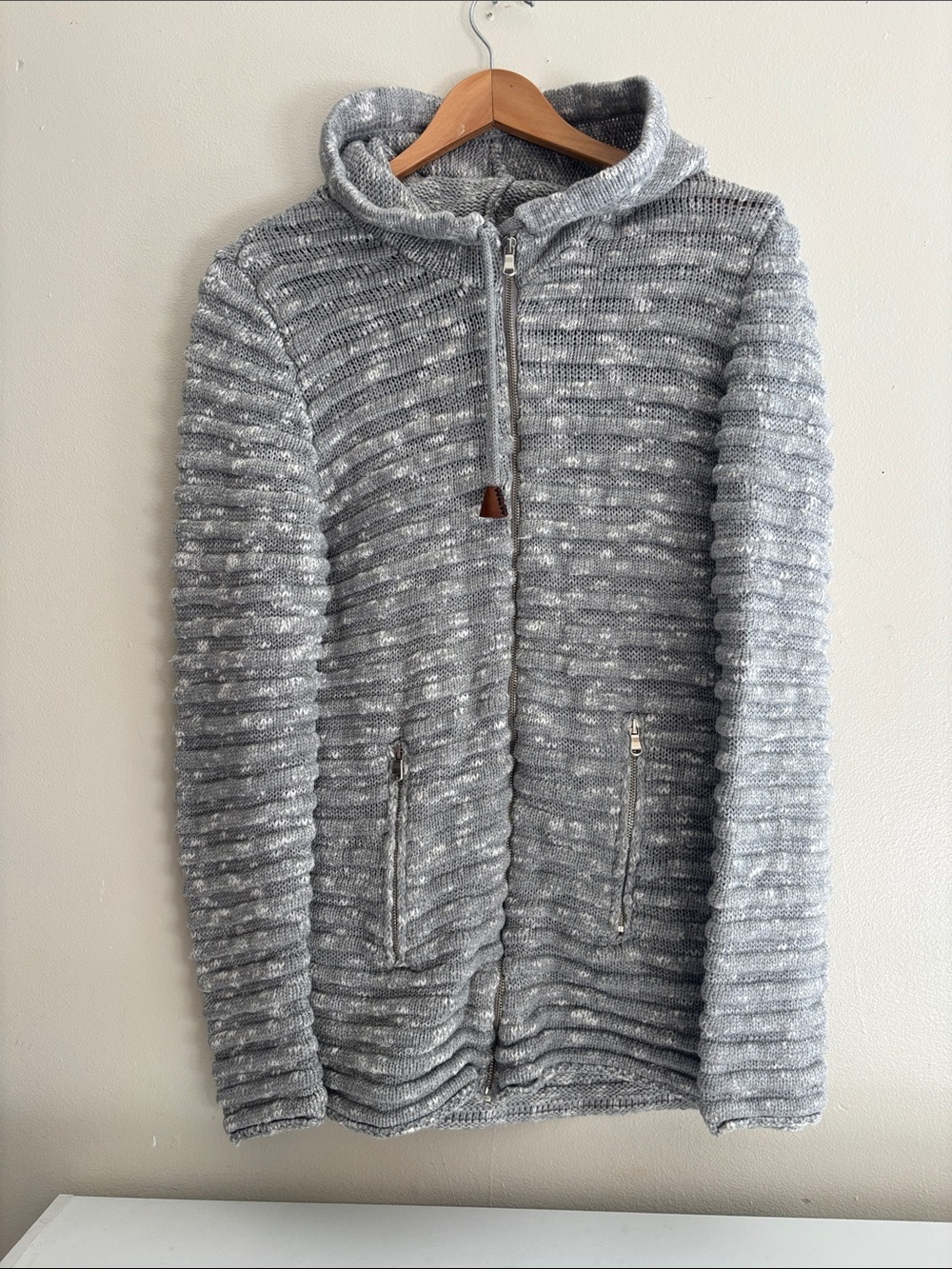 Cozy Gray Hooded Zip-Up Sweater